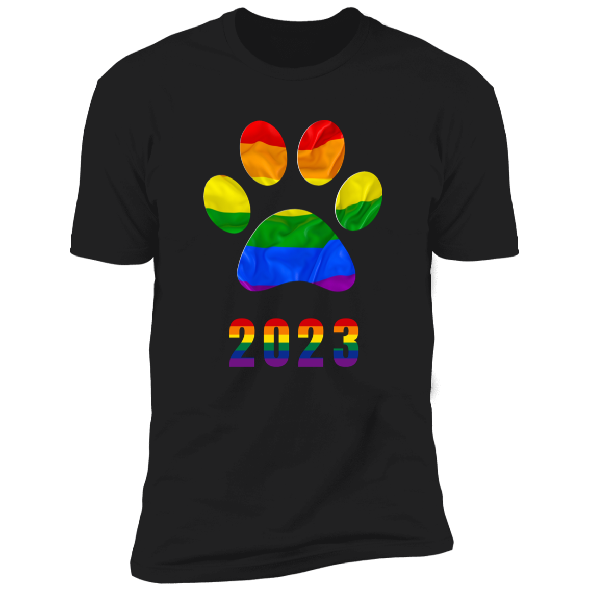 Pride Paw 2023 (Flag) Pride T-shirt, Paw Pride Dog Shirt for humans, in black