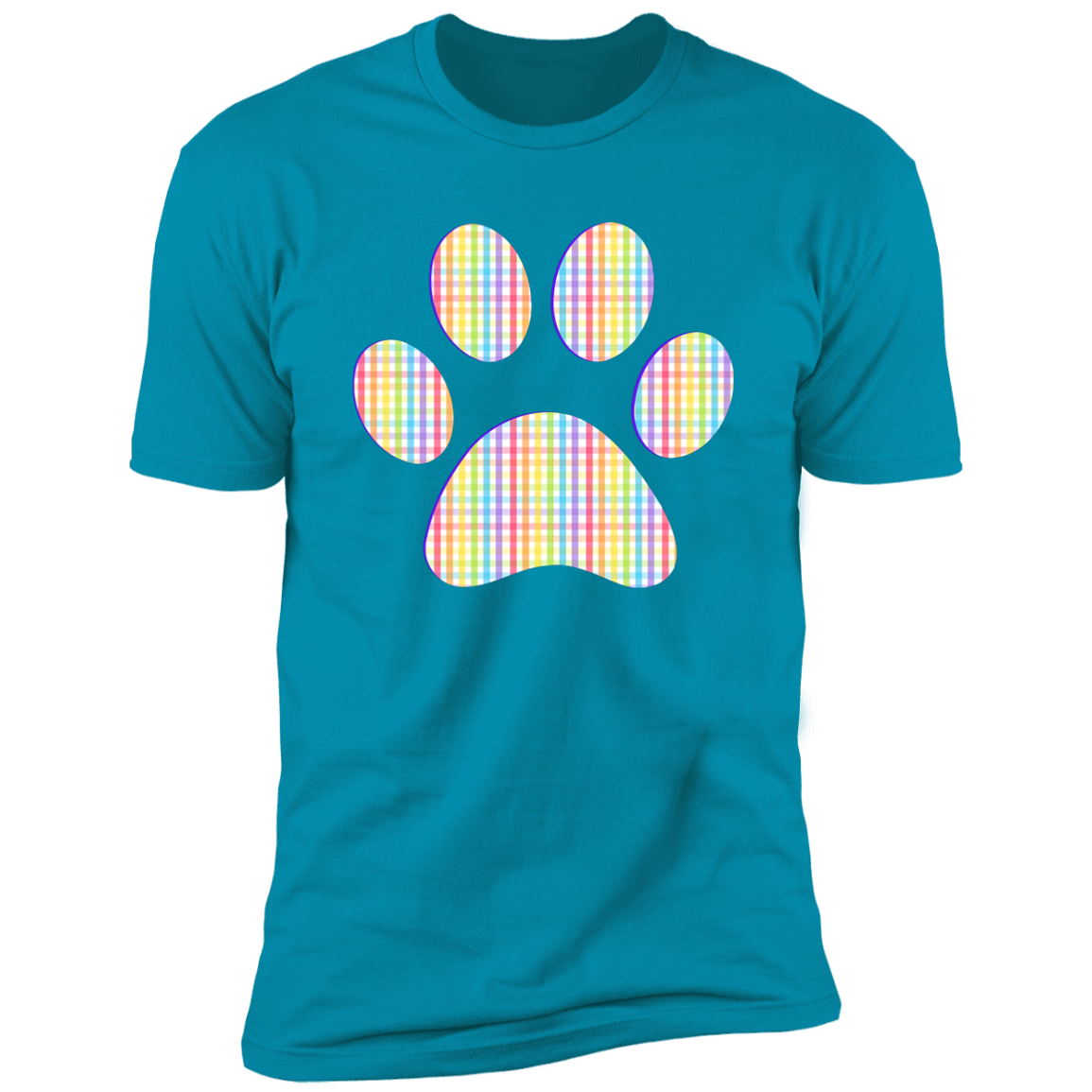 Pride Paw (Gingham) Pride T-shirt, Paw Pride Dog Shirt for humans, in turquoise 