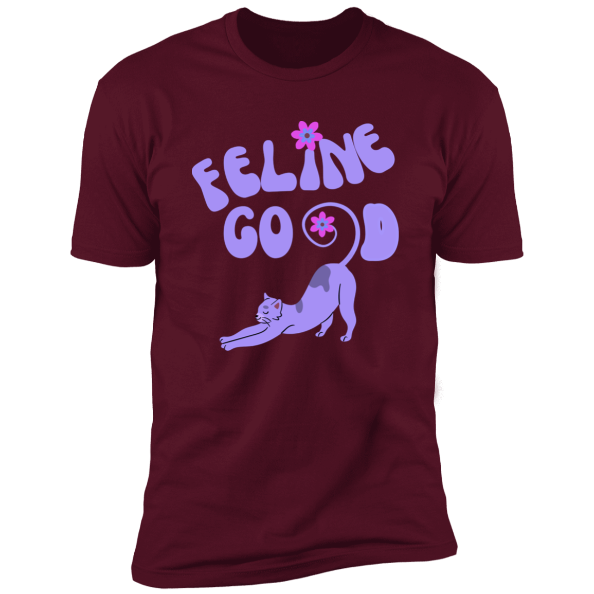 Feline Good Cat T-Shirt, Cat Shirt for humans, in maroon