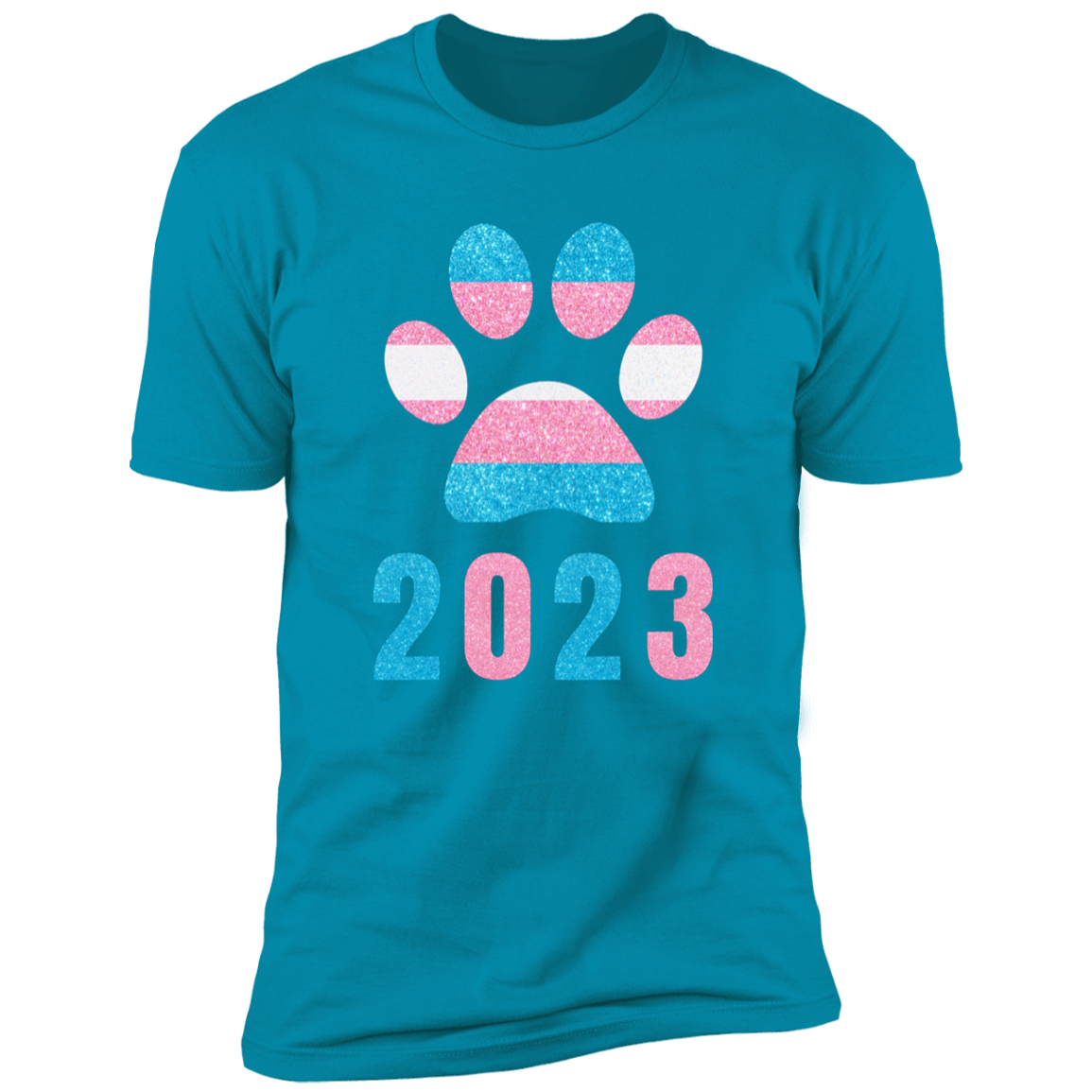Dog Paw Trans Pride 2023 t-shirt, dog trans pride dog shirt for humans, in turquoise