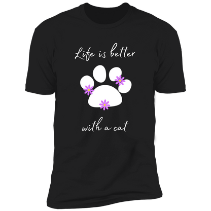 Life is Better with a Cat (Flower) cat t-shirt, cat shirt for humans, cat themed t-shirt, in black