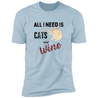 All I Need is Cats and Wine, Cat shirt for humas, in light blue