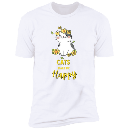 Cats Make Me Happy T-shirt, Cat Shirt for humans, in white