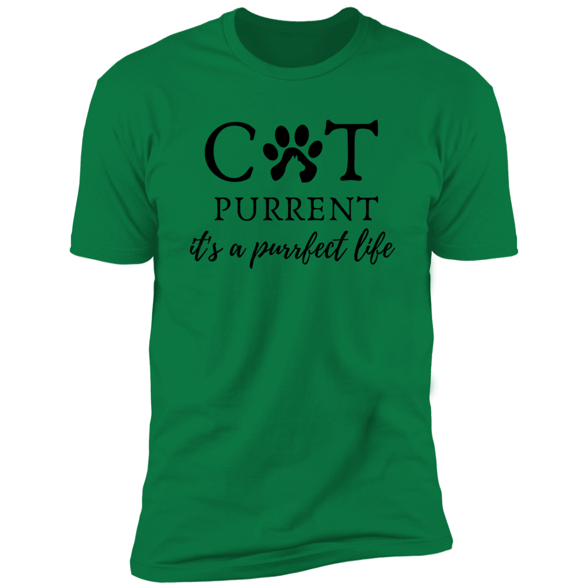 Cat Purrent It's a Purrfect Life T-shirt, Cat Parent Shirt for humans, in kelly green