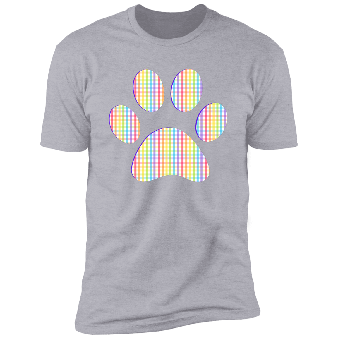 Pride Paw (Gingham) Pride T-shirt, Paw Pride Dog Shirt for humans, in light heather gray